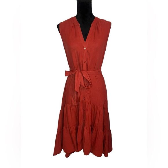 NWT ANTHROPOLOGIE DREW VNECK BUTTON UP RUFFLED MINI DRESS WITH TIE SIZE SMALL - Picture 2 of 11